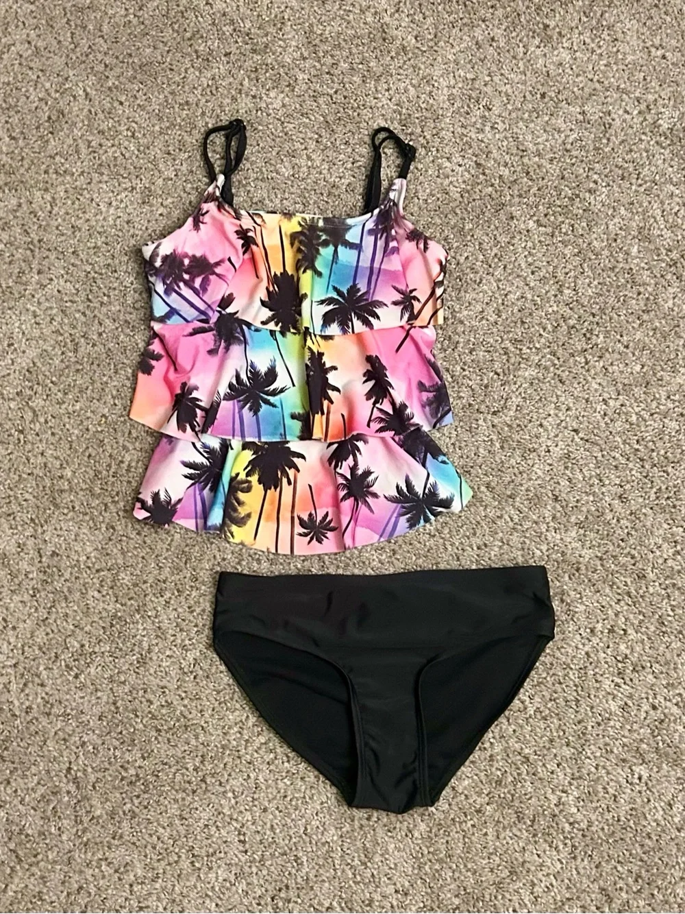 Justice Palm Tree Print Colorful Tankini